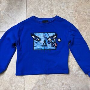 Fun 2 Fun Men's Sweater in Bold Blue with Artistic Face Design
